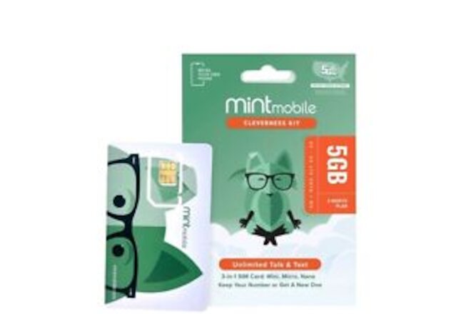 3 Months Mint Mobile Prepaid SIM Card with 5GB DATA, Talk, Text Service