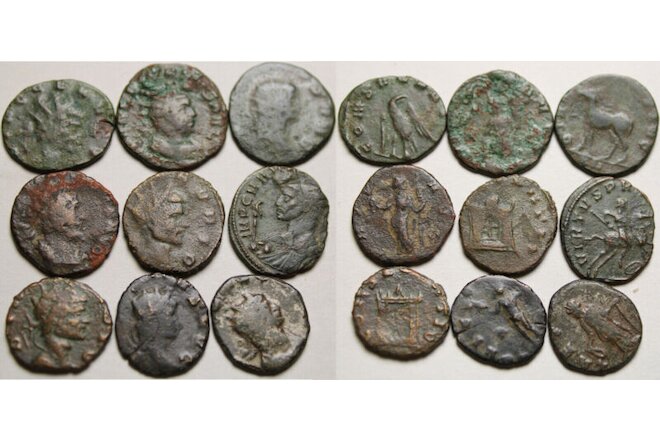 Lot of 9 Genuine Ancient Roman coins Probus Claudius Gallienus Valerian Tetricus