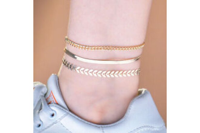 Fashion Gold Plated Ankle Bracelet Foot Chain 3 in 1 Women Anklet Gifts