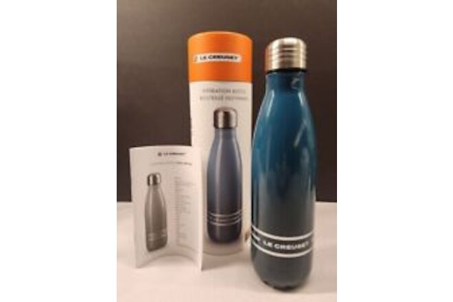 Le Creuset Hydration Bottle DEEP TEAL 18/8 Stainless Steel 17oz NIB Creamer