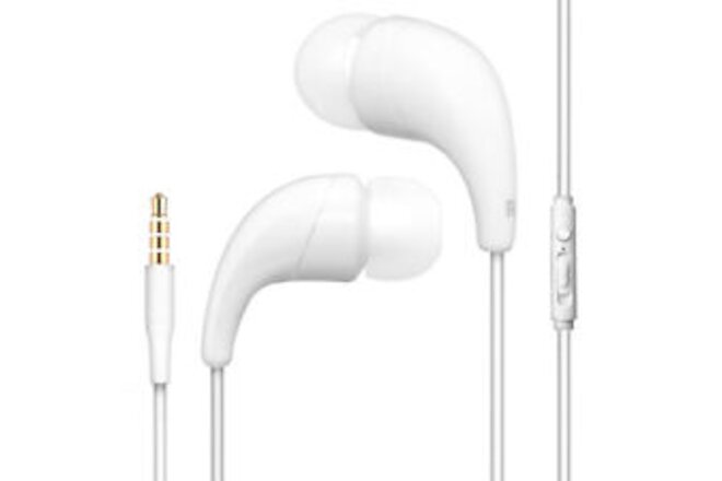 White Color 3.5mm Earbuds with Microphone & Playback Control Stereo Headset