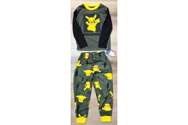 Pokemon Pikachu Boys' Yellow Green 2-Piece Long Sleeve Pajama Set XS 4/5 NWT
