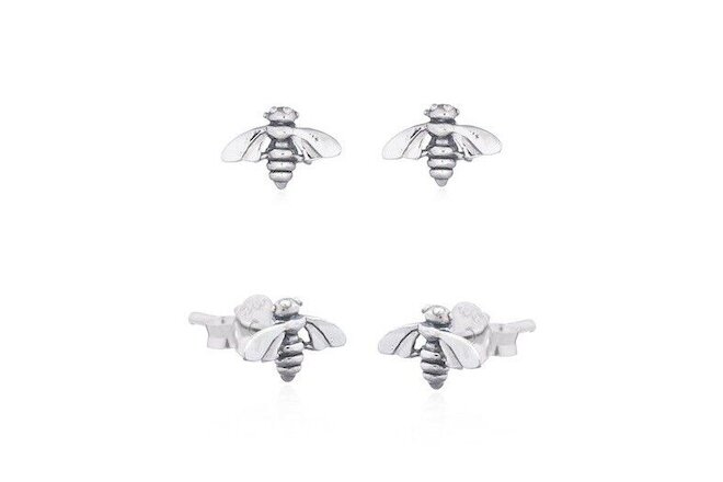 Handmade 925 Sterling Silver Bumble Bee Stud Earrings Honey Bee  With Bag 1 Pair