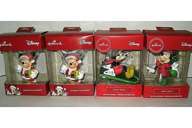 4 Pcs Hallmark Disney Mickey & Minnie Mouse Christmas ORNAMENTS NIB Free Ship