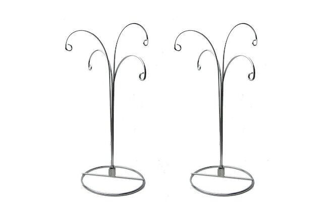 Ornament Display Stand Holder Hook Chrismas with 4 Hanger 2pcs Silver 12inch