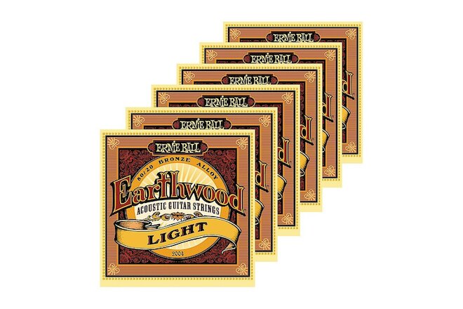 Ernie Ball 2004 Earthwood 80/20 Bronze Light Acoustic Guitar Strings 6 Pack