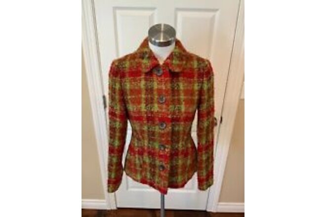 Bogner Green & Red Boucle Plaid "Pacific Tweed Jacket", Size 6 (US) NWT! $995