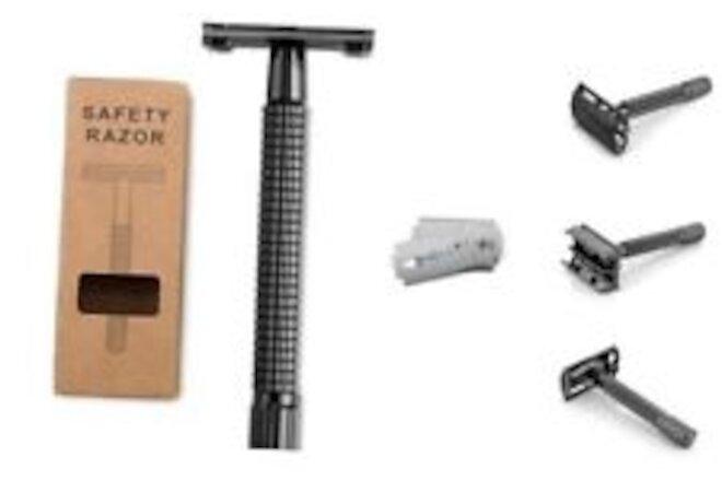 The Gunner - Double Edge Safety Razor in Gunmetal, Butterfly Open with 10