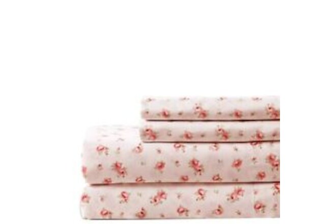 Melun 4 Piece Queen Size Rose Pattern Sheet Set The Urban Port Pink And White-