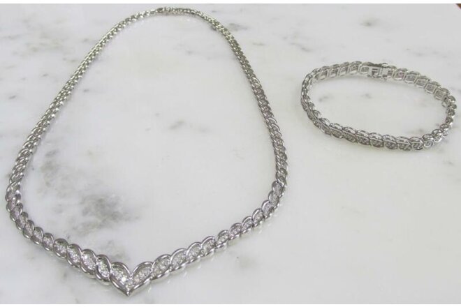 2.97ctw Diamond Sterling Silver Necklace & Bracelet Set ~ 44grams ~ 11-G2436