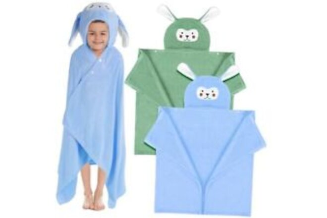 2 Pcs Hooded Towel for Kids Large Size 27.5 x 50 Inch Kids Blue, Green Bunny