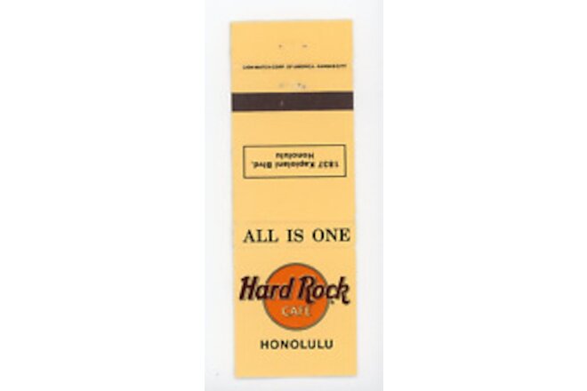 Vintage Matchbook - HARD ROCK CAFE HONOLULU - Unstruck - No Matches