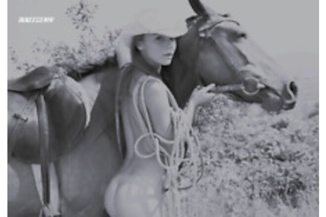 ADULT/Beautiful, SEXY COWGIRL with HORSE/Pin Up/4x6 B&W Photo Reprint