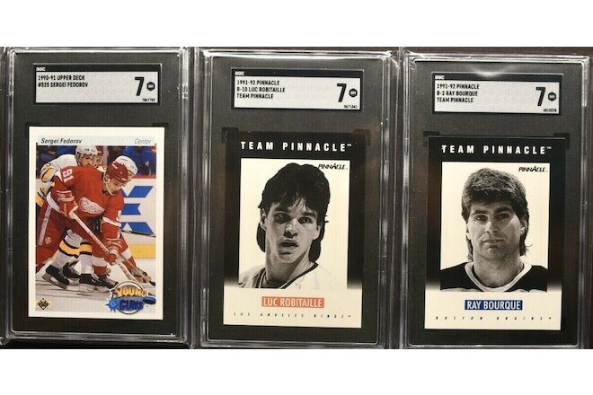 1990 & 1991 SGC BUNDLE - Fedorov RC, Bourque, Robitaille - Lot of (3) HOF CARDS