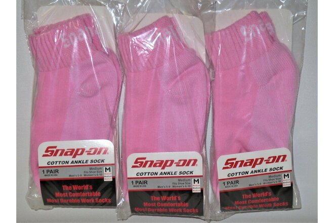 3 PAIRS Snap-On PINK Ankle Socks MEDIUM 6-10 *FREE SHIPPING* MADE IN USA *NEW*