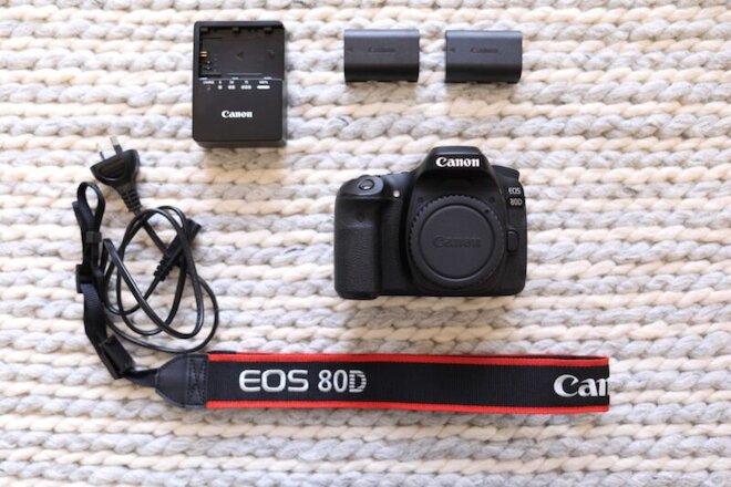 Canon 80d Camera body + BG-E14 Battery Grip + LP-E6N batteries + Charger