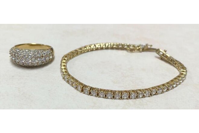 GP Sterling Silver Clear Stone Ring & Tennis Bracelet Set ~ 18.3 grams ~ 6-A431