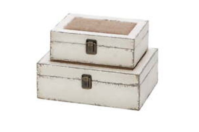 White Wood Decorative Box with Hinged Lid, 2 Count