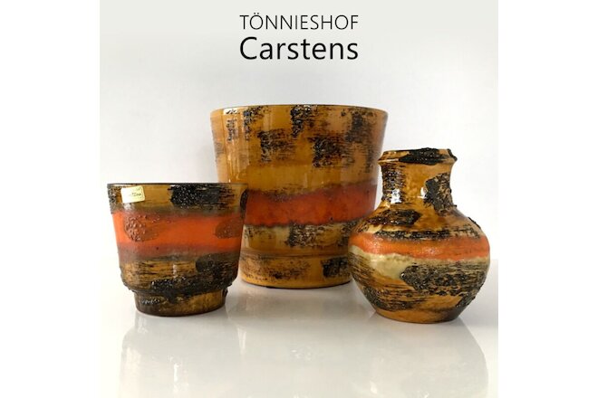 Vintage 3 Carstens Pottery 2 RARE PLANTER Larger 8½" Diam + Vase Orange FAT LAVA