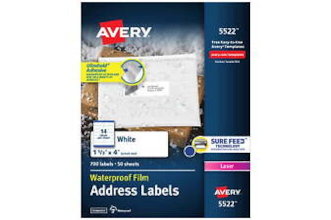Waterproof Address Labels with Ultrahold Permanent Adhesive, 1-1/3" x 4",