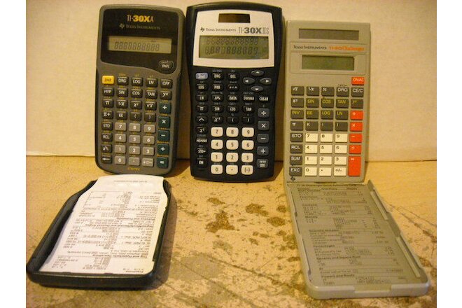 Lot of (3) TI working calculators: TI-30x IIS TI-30 X A, TI-30 Challenger