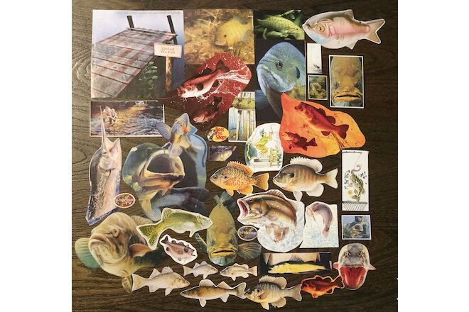 Vtg GONE FISHING! Fish Pics&Ads~Man Cave Junk Journal,Collage Art Scrap Book Lot