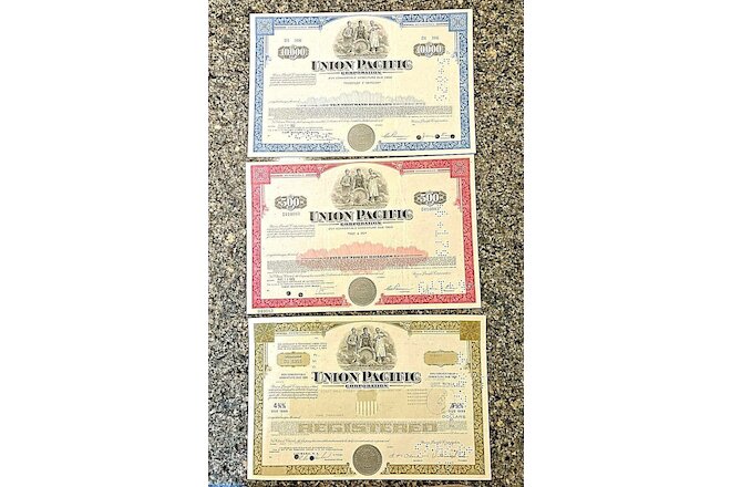LOT OF 3 - Vintage 1960s-1970s UNION PACIFIC Corporation Stock Certificate
