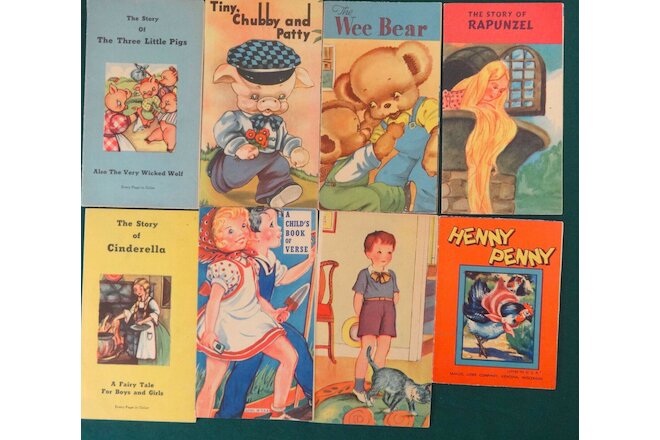 8 Vintage Childrens Fairy Tale Books: Rapunzel Cinderella Henny Penny Lowe 1943