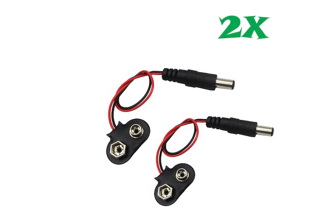 2 Pcs 2.1 x 5.5mm Male DC Power Plug to 9V Battery Clip Adapter Cable US Stock