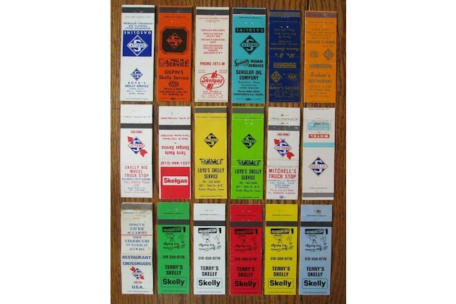 SKELLY GAS STATIONS: LOT OF 18 DIFFERENT MATCHBOOK MATCHCOVERS -E20