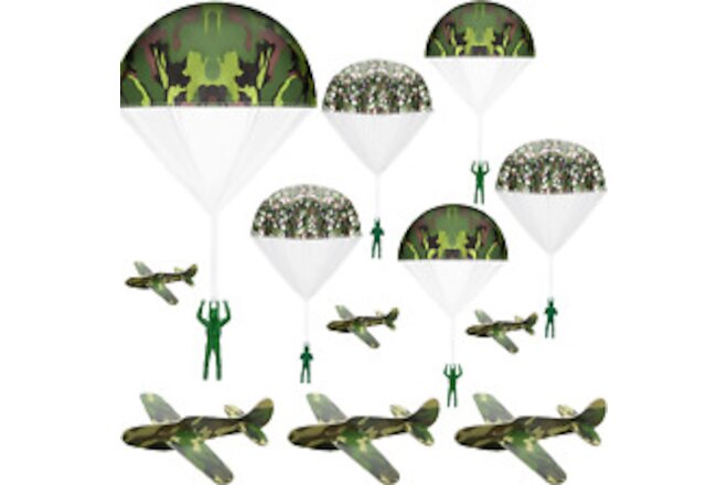 20 PCS Parachute Toys and Camouflage Foam Airplanes Set, Parachute Army Men Toys