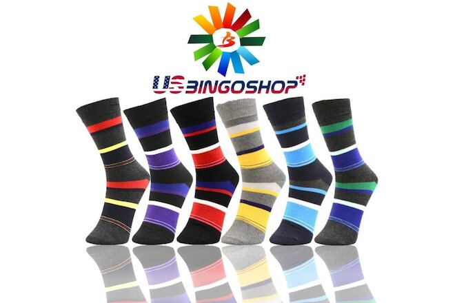 6 Pairs Ydst6 New Cotton Men Striped Style Dress Socks Size 10-13 Multi Color