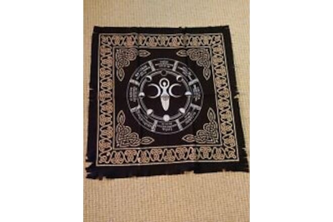 Triple Moon Altar Cloth Wiccan Celtic Black Scarf 24"x24" FREE SHIPPING