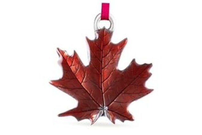 Maple Leaf Fall/Autumn Ornament, Handcrafted Pewter, 1 3/4", Satin Ribbon,