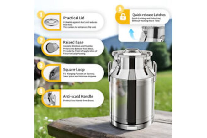 30 L Stainless Steel Milk Can Wine Pail Bucket Jug Oil Barrel Canister with Lid