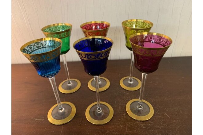 6 verres à vin couleur modèle Thistle en cristal de Saint Louis (prix du lot)
