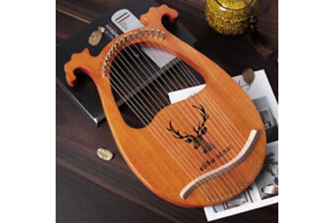 Portable 16 Strings Lyre Harp Wooden Mahogany String Instrument W/Matching Gift