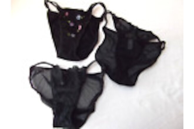 vtg lot 3 panties lingerie M 6 Victorias Secret string high cut bikini blk lace