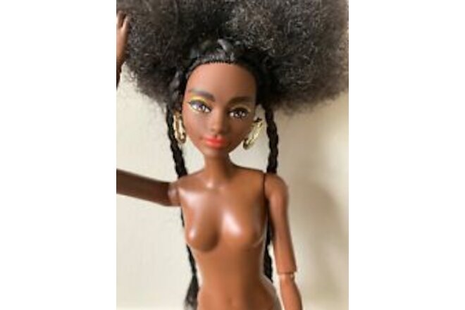 Barbie Extra Nude Doll #1 Afro Puffs AA Daisy Articulated Braids Earrings