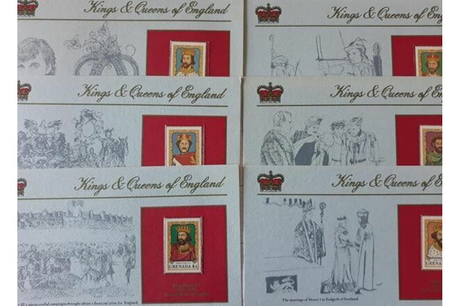 KINGS & QUEENS OF ENGLAND GRANADA STAMP & FACT SHEETS