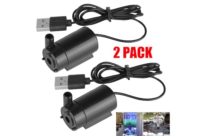 2PC Water Pump Mini Mute Submersible USB 1M Cable Garden Fountain Tool Fish Tank