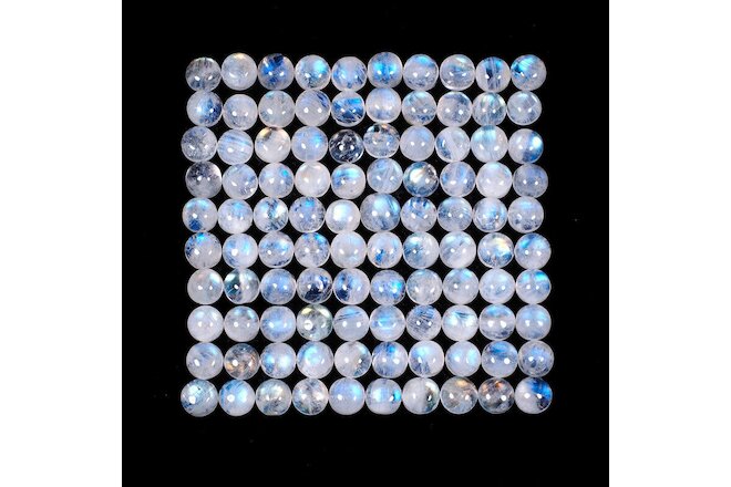 100 Pcs Natural Moonstone Blue Shines 5mm Round Cabochon Untreated Gemstones Lot