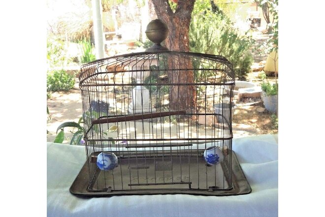 Vintage Hendryx Brass Bird Cage. Rectangle. c1800s Antique. Seed, Water Drinker