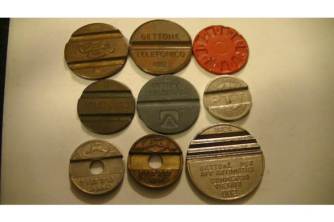 9 TELEPHONE TOKENS LOT SET GROUP COLLECTION #3