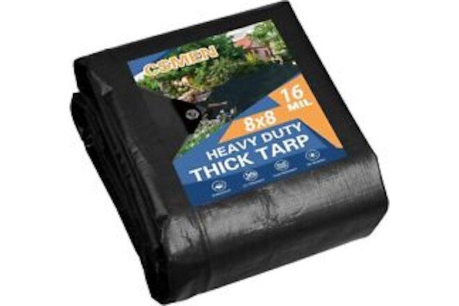Tarp Heay Duty Waterproof 8x8ft,Black Cover Plastic 8x8, Black-16mil