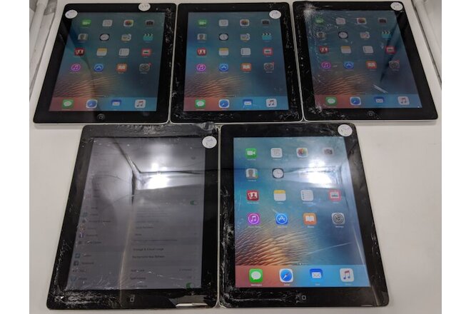 Cracked Apple iPad (4th Generation) A1460 16GB Unlocked Check IMEI Lot of 5
