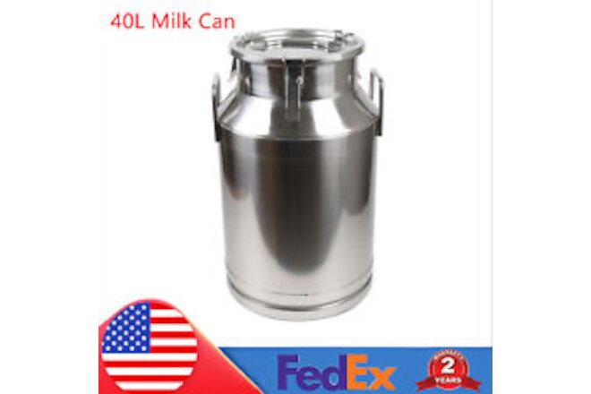 40L/10.56 Gallon Stainless Steel Milk Bucket Heavy Duty Milk Can Liquid Jug