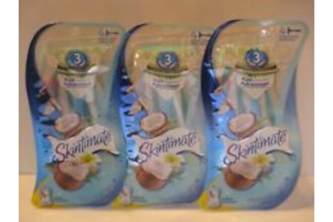 (3) Schick Skintimate Coconut Delight Scented 3 Blade Disposable Razors 4 pack