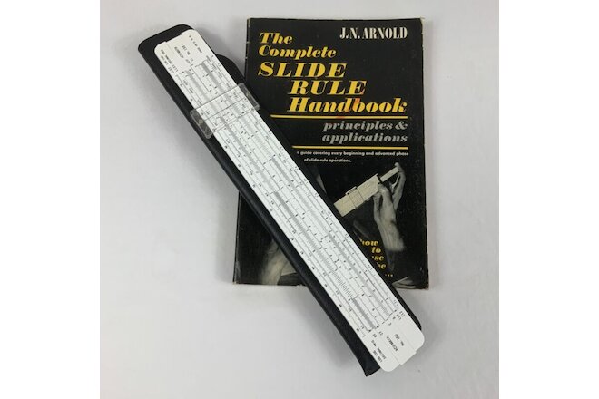 Vintage Acu-Math Slide Rule #150 With Flat Leather Case & Slide Rule Handbook