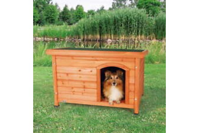 Classic Weatherproof Large Wooden Outdoor Dog House with Hinged Flat Roof Brown
